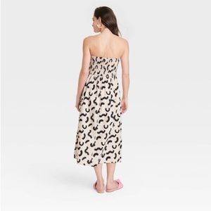 Strapless smocked tube sundress tan/black squiggle - A New Day